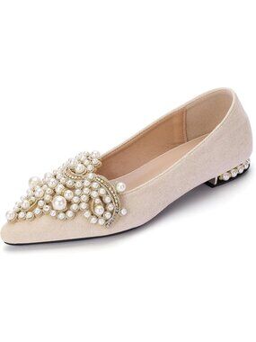 🆕 Women's Pearl Embellished Pointed Toe Dress Flats Comfortable Wedding Shoes